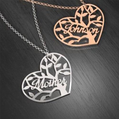 Lateefah 14 Fonts Custom Fashion Stainless Steel Name Necklace Personality Letter Life Tree Pendant Necklace For Gifts