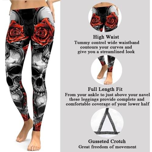 Gossina Rose Skull Leggings Workout Set Sport Clothes Women Dark Horror Style Gym Clothing Athletic Leggings For Fitness 2021