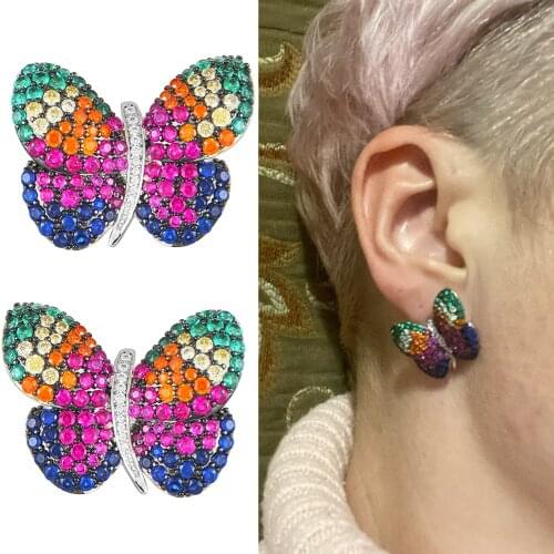 Missvikki Luxury Cute Charm Butterfly Earrings for Women Bridal Wedding Daily Party Occasion Shiny Cubic Zircon Jewelry 2020