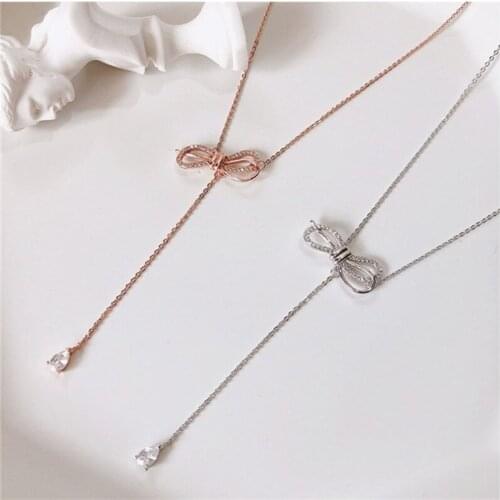Miuoxion Wholesale Retro Bowknot Tassel Crystal Necklace Simple Personality Jewelry Fashion For Women Feature Nmour Charm Gift