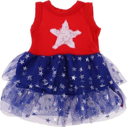 Fashion Doll Sleeveless Lace Stitching Party Dress Stars Tee For 18 Inch American Doll Dolls Christmas Accessory