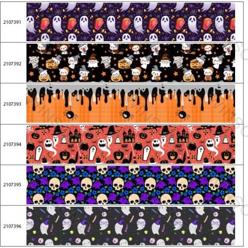 Cartoon Printed Grosgrain Ribbon Happy Halloween Tape 5Yards for DIY Hair Bow Accessories Meterials