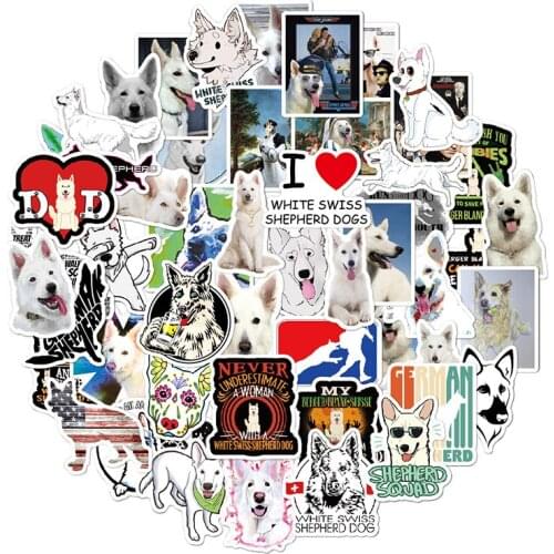 50PCS White Swiss Shepherd Dog Animals Sticker Waterproof Skateboard Luggage Motorcycle Guitar Kid Boy Decal Graffiti Stickers
