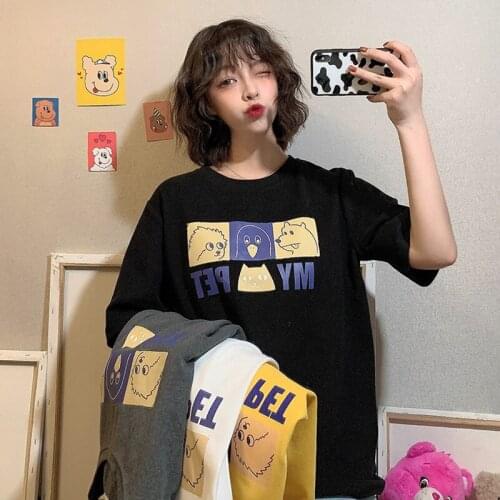 2021 Summer New Kawaii Printed Round Neck T-Shirt Women Loose Casual Cute Short-Sleeved Women Clothes