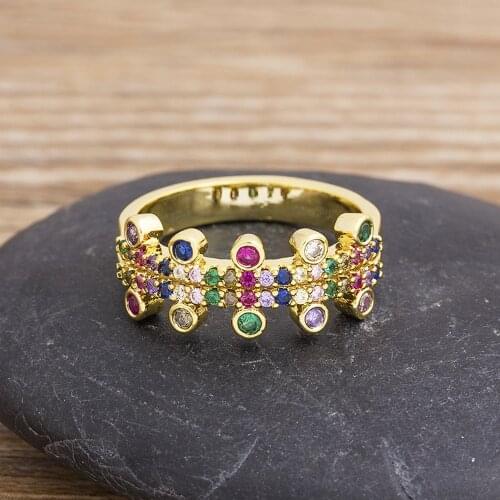 Round Crystal Wedding Ring For Women Classical Multicolor Mini Cubic Zirconia Gold Color Ring Fashion Jewelry Ladies Accessories