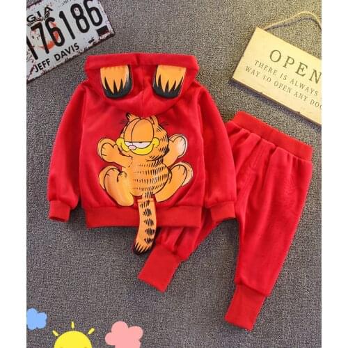 Boys Autumn Winter Clothes Cattoon Cardigan Gold Velvet Suit Girls Coats Pants Baby Childrens 2PCS/Set Tracksuit Outfits