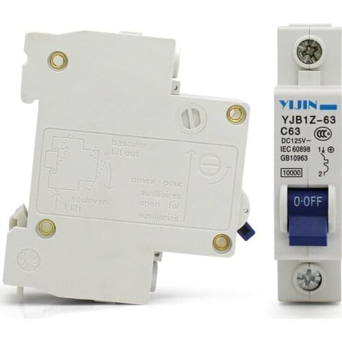 Wholesale 5PCS LOT 1P 63A DC125V Circuit breaker MCB For PV Solar system CE YJB1Z-63