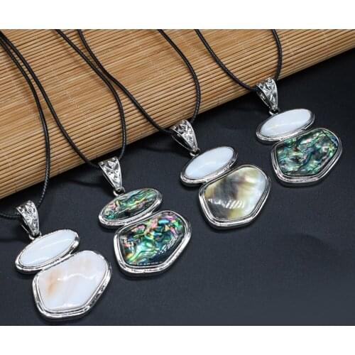 Natural Shell White Abalone Shell Mother of Pearl Shell Wax Thread Necklace Pendants for Women Gift Size 45x55mm Length 55cm