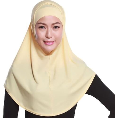 Womens 2 Piece Solid Color Amira Jersey Muslim Hijab Soft Cotton Stretch Head Scarf with Tube Inner Underscarf Cap Hood