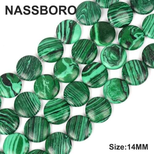 14MM Flat Round Malachite Peacock Natural Stone Loose Spacer Beads For Jewelry Making Bracelet DIY Accessories Ball Wholesale