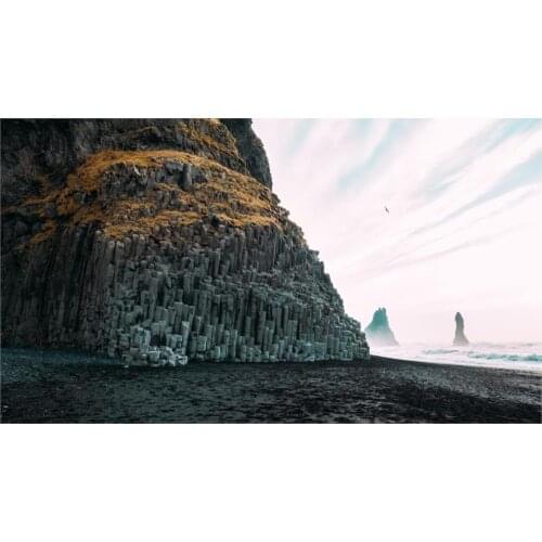 Beaches landscapes Iceland Reynisfjara rocks rock formations cliffs coastal waves sea 4 Sizes Silk Fabric Canvas Poster Print