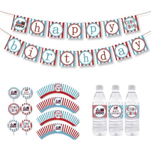 Train Birthday Party Cupcake Topper Vintage Choo-Choo Train Birthday Party Decorations Kids Party Banner Decorations Supplies