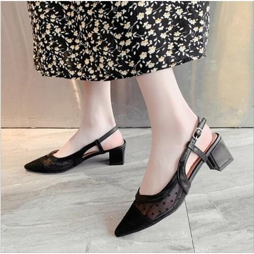 Casual and Comfortable All-match Hollow Net yarn tip High heels Bottom Womens Sandals Solid Color Plus Size Womens Sandals