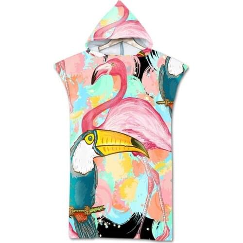 Pink Flamingo Tropical Leaves Hooded Bath Towels Cloak Microfiber for Adults Women Bathrobe Swimming Beach Towels Poncho toalla