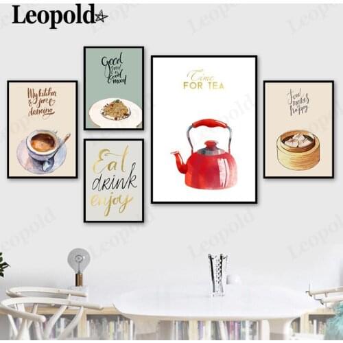 Modern Abstract Food Canvas Poster Pizza Teapot Bun Painting Hd Printing Wall Art Kitchen Home Room Decoration Frameless