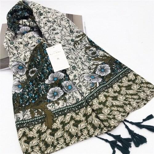 Vintage Floral Printed Women Scarf Black Soft Scarves for Neck/Head Pashmina Elegant Ethnic Floral Beach Long Wraps Stoles Hijab