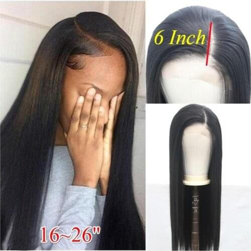 QUINLUX WIGS 13x6 Deep Part Black Long High Temperature Heat Fiber Hair Silky Straight Synthetic Lace Front WIgs with Side Part