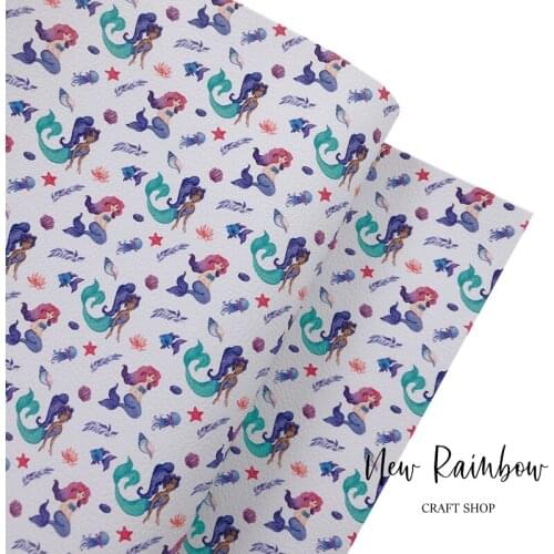 New Rainbow 30x138cm/Roll Pretty Mermaid Prints Top Qaulity Faux Leatherette For Making Baby Bows, Hairclips, Purses, Babyshoes