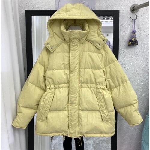 Korean Drawstring Women Puffer Jacket Loose Long Sleeve Winter Parkas Beige Black Light Purple Yellow Pink Female Down Outerwear