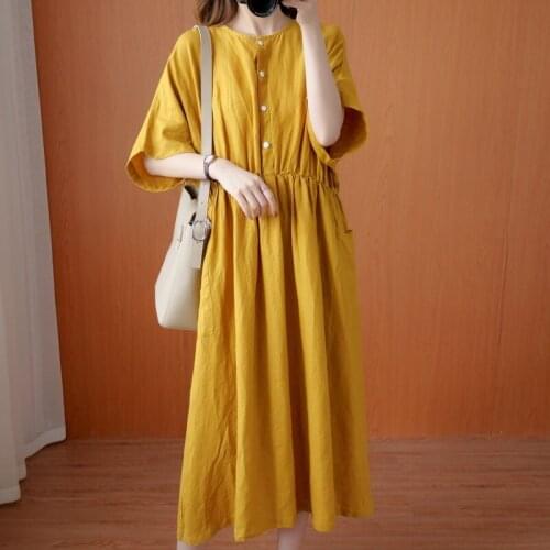 Women Dresses Summer 2020 Chinese Style Dress Elastic Waist Cotton Linen Long Casual Dresses Summer WomenS Clothing China 11345