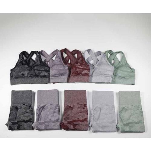 Camo Print Women Seamless Yoga Set Workout Sportswear Gym Clothing High Waist Leggings Push Up Sports Bra 2 Piece Sports Suits