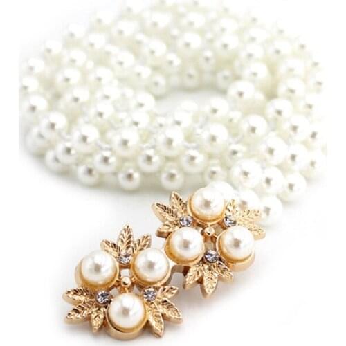 New Fashion Elegant Women Pearl Chain Waist Elastic Buckle Pearl Chain Belts Female Girls Dress Crystal Jewelry Accessories