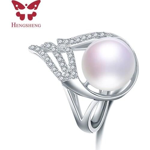High-end unique rocket design 925 sterling silver adjustable ring for women, 10mm natural freshwater pearl ring for party gift