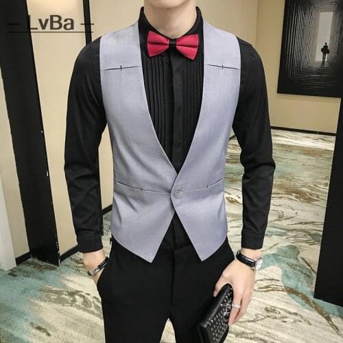 One button suit vest Men slim fashion casual Bartender vest mens waistcoat groom wedding dress vests sleeveless gilet brief