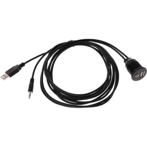 1m Car Usb Audio Waterproof Cable Socket USB 2.0 Auto Dashboard Motocycle Flush Mount Panel M/F AUX Lead Extension Cable Adapter