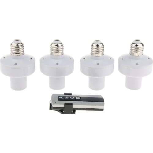 1 Control 4 Bases Wireless Remote Control Lamp Holder Bulb Socket Switch