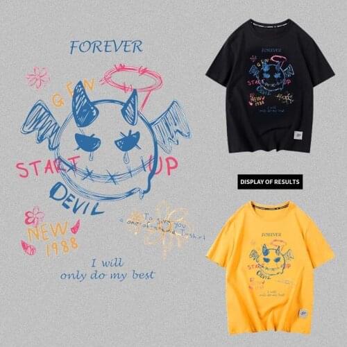 1PCS Cartoon demon heat transfer stickers punk style holiday party costume vinyl iron accessory badge patches on kids clothes