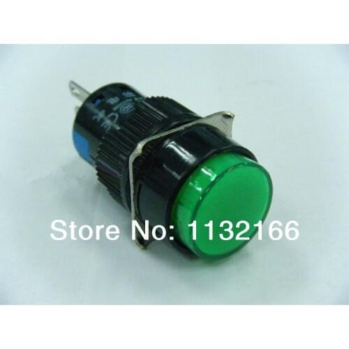 10pcs 110VAC Pilot Light Lamp 16mm Hole Color Green 1NO 1NC Contact 5 Pin SPST Momentary Push Button Switch