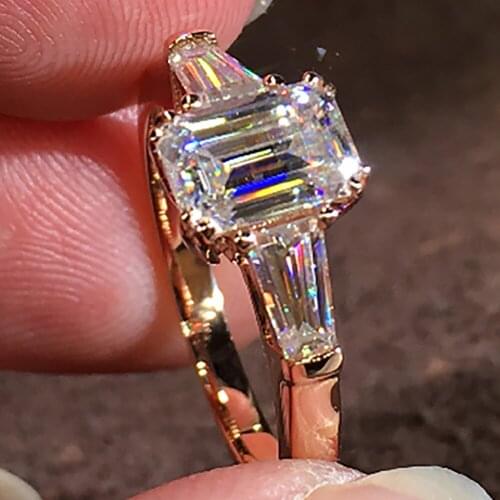 10K Au417 Rose Gold Women Wedding Party Engagement Ring 1 2 3 4 5 Carat Emerald Rectangle Moissanite Diamond Ring Trapezoid