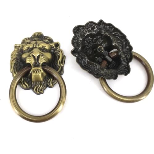 2PCS Lion Door Knob Drop Ring Dresser Pull Drawer Pulls Handle Vintage Style Cabinet Knocker Antique Bronze