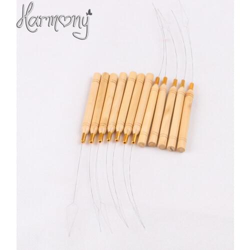 20Pcs stainless steel Pulling nano Loop Threader Beads Loader For Bamboo Handle Nano Micro Ring Tip hair extensions tool