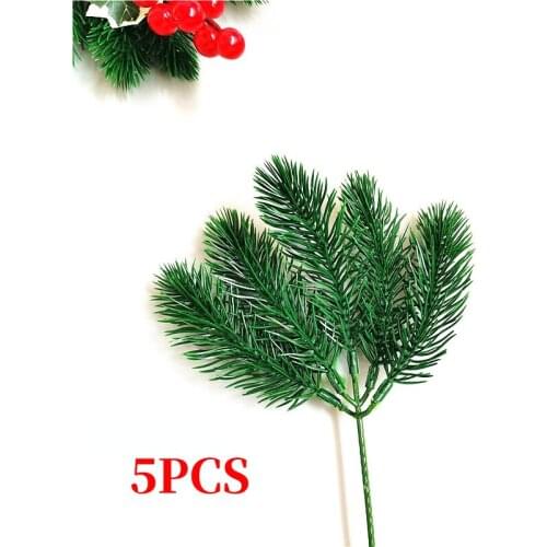 5pcs Pine Branches Artificial Plants Wedding Home Christmas Tree Decorations DIY Handcraft Bouquet Fake Plants Gift Box pack