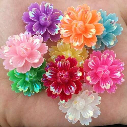 60PCS AB Resin 25mm 3D Flower Flatback Stone Applique DIY Wedding Scrapbook Ornament Crafts SK13*2