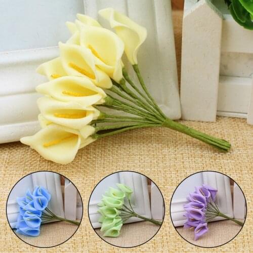 72/144Pcs Artificial PE Foam Mini Lily Flower Bouquet Wedding Decor DIY Scrapbooking Gift Cake Card Flowers Crafts