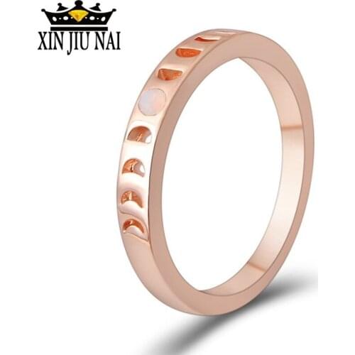 925 anillos silver 18K rose simple retro moon round moonstone ring full moon creative mens couple ring platinum mens ring