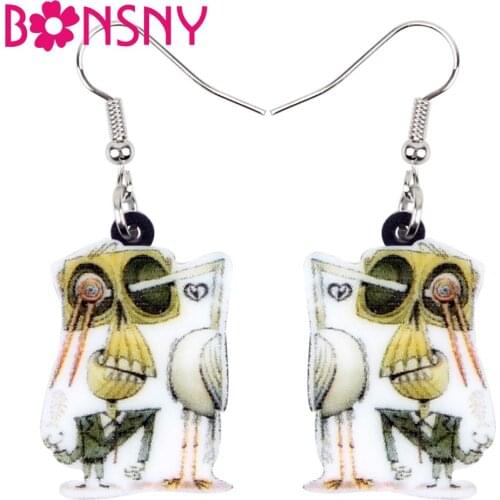 Bonsny Acrylic Halloween Cartoon Horror Skull Skeleton Men Earrings Drop Dangle Decorations Jewelry Women Girls Teens Party Gift