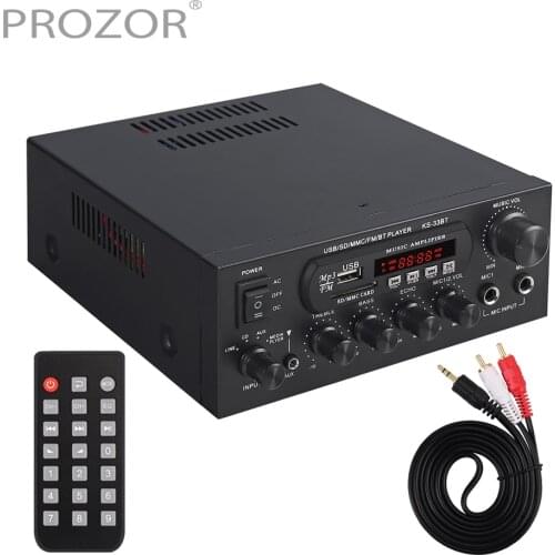 PROZOR Wireless Bluetooth Digital Pre-Amp KS-33BT Home Car Stereo Audio Amplifier HiFi Music SD USB FM With 2 Microphone Inputs