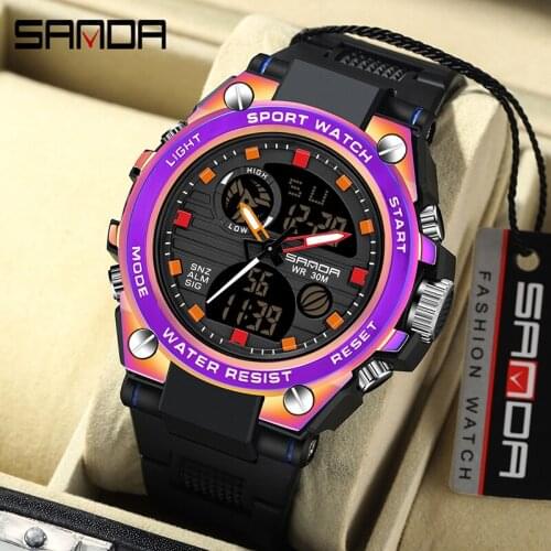 SANDA Top Brand Luxury Quartz Watch Watches Fashion Luminous Army Waterproof Dual display Men Wrist Watch Relogio Masculino