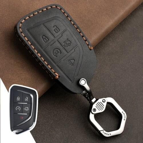 Car Key Case Shell FOB For Cadillac CT5 2019 2020 Ring Leather Protection Cover Auto Accessories 5 Button