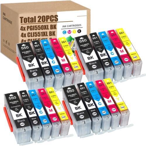 20PCS PGI550XL CLI551XL Ink Compaitble for Canon 550XL 551XL for IP7250 IP8750 MX925 MG5650 IX6850 MX725 MG5550 MG6450 MX920