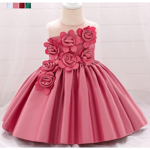 Baby Girl Dress Toddlers Sleeveless Flowers Baby Party Dress O-Neck Princess Girls Dresses Ball Gown 1-2 Years Baby Girl Clothes