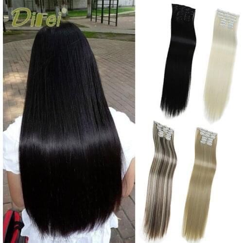 DIFEI Long Straight Hair Synthetic 16 Clip Wigs Female Hair Tail Hair Piece Natural Black Heat-resistant Cosplay Wig