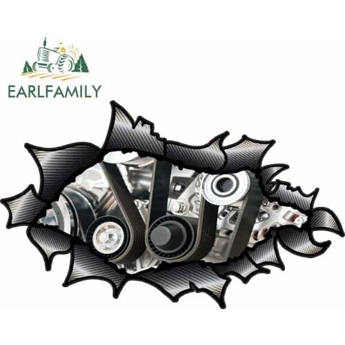 EARLFAMILY 13cm x 7.9cm Ripped Torn Carbon Fibre Fiber Design with V8 V12 Big Block Engine Internals Motif External Car Sticker