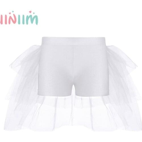 Iiniim Kids Girls Shorts Bottoms with Attached Bustle Tiered Ruffled Mesh for Ballet Dance Gymnastics Leotard Shorts