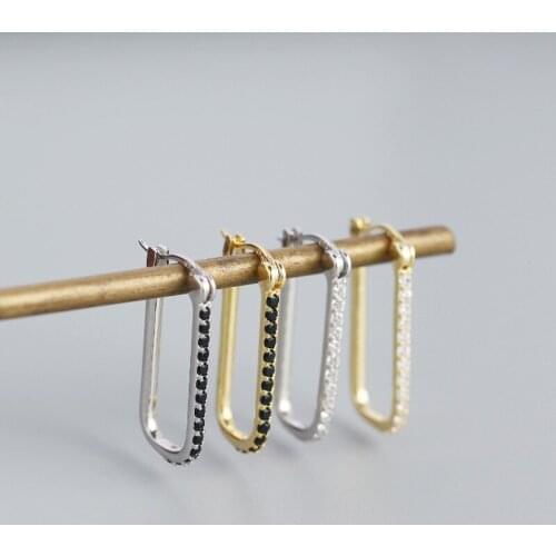 KAMIRA 925 Sterling Silver Geometric Elagant Shiny 2 Colors Zircon Stud Earrings for Women Teen Punk Charms Anniversary Jewelry