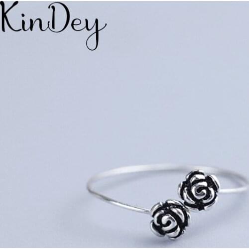 Kindey Bijoux Boho Silver Color Rose Flower Rings for Women Lady Rings Fashion Party Statement Jewelry Wholesale